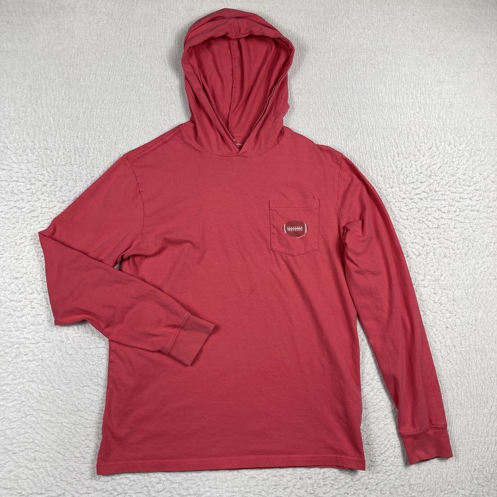 Vineyard Vines Shirt Boys XL Pink Preppy Football Whale Pullover Hood Youth Tee